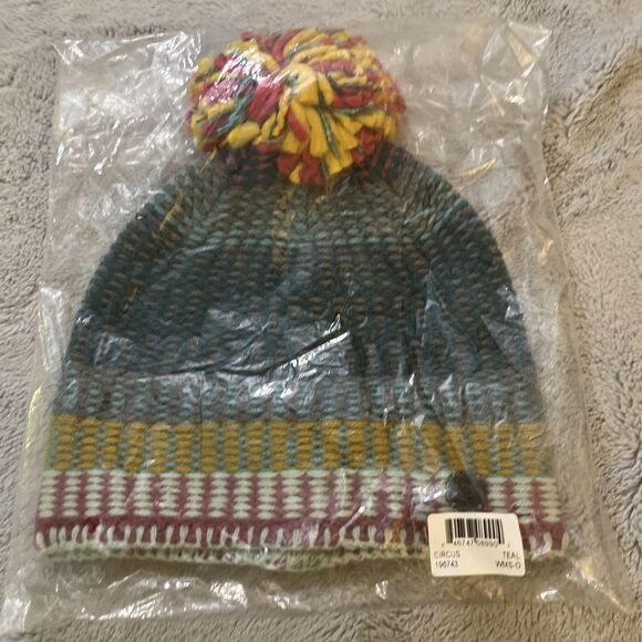 pistil Accessories - Pistil Women's Circus Beanie Hat Teal Multicolor Pom Winter Knit Ski Cap